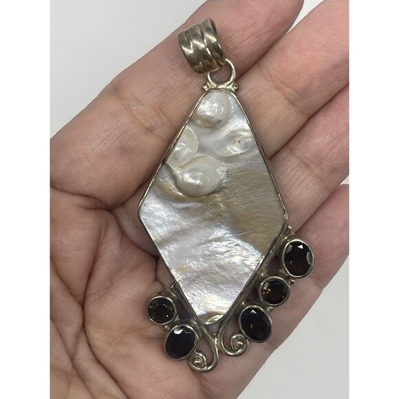 Sterling Silver Blistered Pearl & Smoky Quartz Pendant - Picture 1 of 8